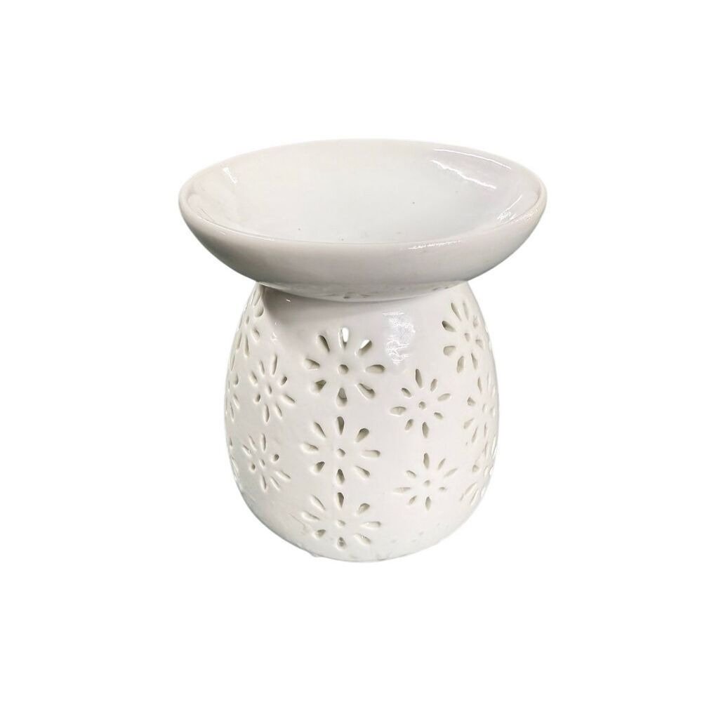 White Daisy Design Ceramic Tealight Candle Tray Aroma Essential Oil Burner Lamp